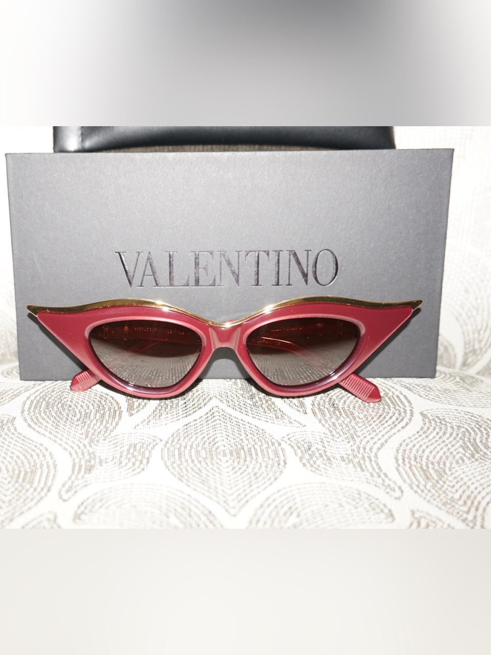 Valentino burgundy Cat-Eye Sunglasses with Gold Accent